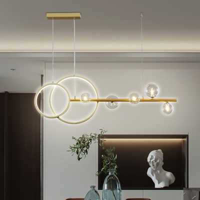 Metallic Circle Ceiling Lamp Simple 5 Lights Gold Island Lighting Ideas with Ball Clear Glass Shade
