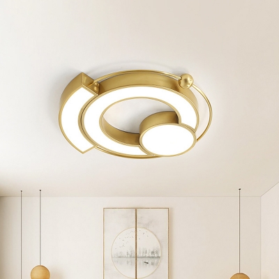 Metallic Round Ceiling Flush Mount Simplicity LED Gold Flush Lamp for Sleeping Room, Warm/White Light