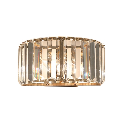 Minimalism Half-Drum Wall Lighting Crystal Rectangle 1 Bulb Bedside Surface Wall Sconce in Gold