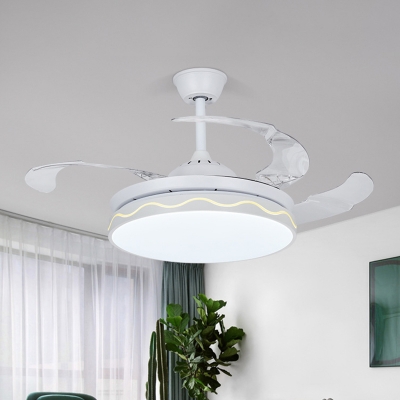 Minimalism Round Ceiling Fan Light Metallic Living Room 3 Blades LED Semi Flush Mount in White, 42