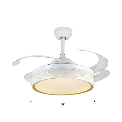 Minimalist Round Fan Light Fixture Acrylic Living Room 4 Blades LED Semi Flush in White, 19