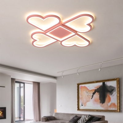 Modern Loving Heart Ceiling Lamp Acrylic LED Bedroom Flush Mount Light Fixture in Black/Pink