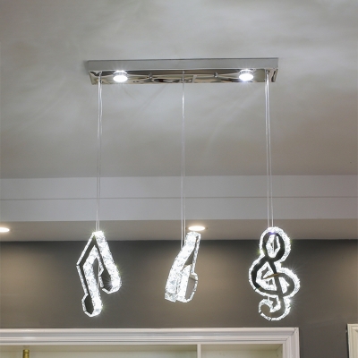 Music Note Cluster Pendant Light Modernity Clear Crystal Stainless-Steel LED Suspension Lighting for Dining Room