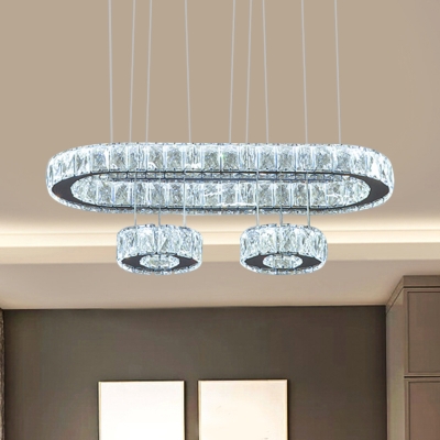 Oval and Round Cut Crystal Ceiling Lamp Minimalism Stainless-Steel LED Multi Pendant in Warm/White Light