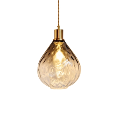 Post-Modern 1 Bulb Pendant Light Gold Drop-Like Ceiling Lamp with Amber/Smoke Grey Dimple Glass Shade