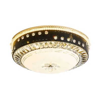 Round/Bowl Flushmount Light Modern Beveled Crystal LED Bedroom Close to Ceiling Lamp in Black