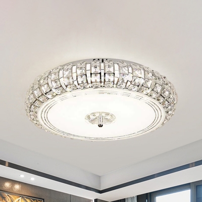 Round Flush Ceiling Light Fixture Modern Crystal Chrome/Gold LED Flushmount for Bedroom, 15