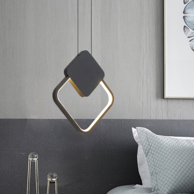 Round/Rhombus Bedside Pendulum Light Metallic Modern LED Ceiling Pendant in Black, Warm/White Light