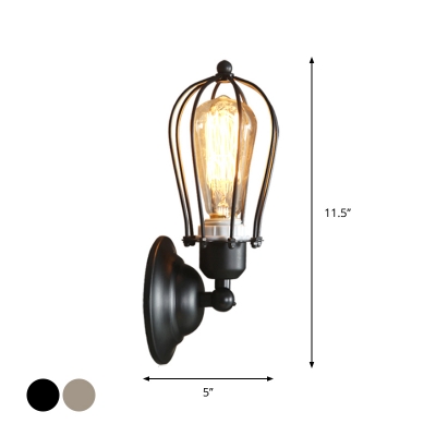 Rustic Bulb Cage Wall Light Fixture 1 Light Metallic Wall Sconce Lighting in Black/Antique Bronze for Restaurant