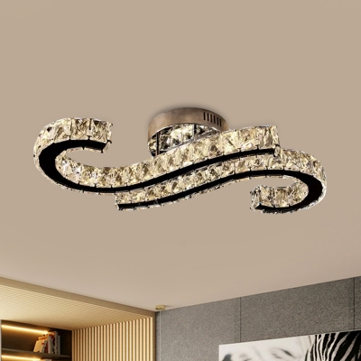 S-Shaped Flush Mount Light Simplicity Beveled Crystal Stainless-Steel LED Ceiling Lamp in Warm/White Light