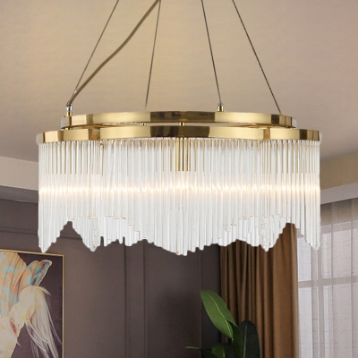 Simple 5 Bulbs Pendant Chandelier Gold Circle Ceiling Hang Fixture with Beveled Crystal Shade