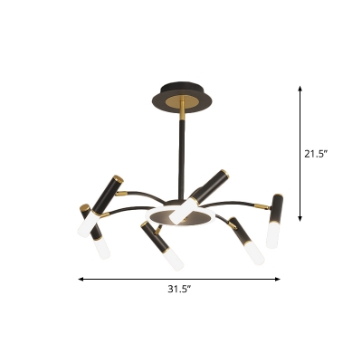 Simple 6/8/10 Bulbs Ceiling Chandelier Black and Gold Tube Hanging Light Fixture with Metal Shade in Warm/White Light