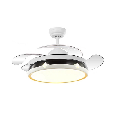 Simple Circle Semi Flush Light Metallic LED Bedroom Ceiling Fan Lamp in White with 4-Blade, 42.5