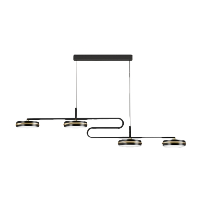 Simplicity Drum Island Lamp Fixture Metal 4-Head Kitchen Ceiling Hang Fixture in Black, Warm/White Light