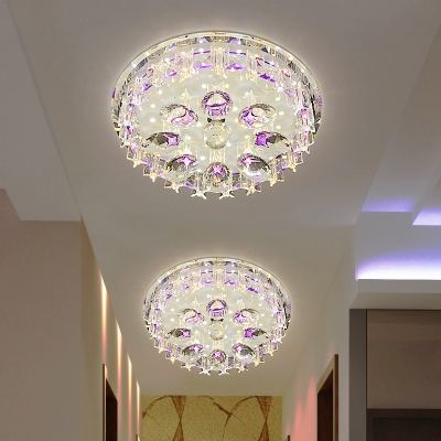 Sliver LED Circle Flush Mount Lamp Modernist Purple/Coffee Crystal Prisms Ceiling Lighting in Warm/White Light