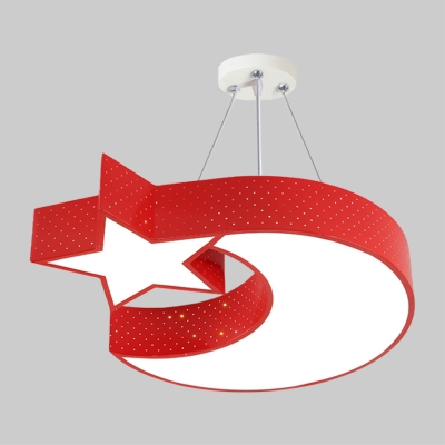 Star and Moon Hanging Lamp Kit Modernist Acrylic Living Room LED Chandelier Pendant Light in Red/Blue/Yellow