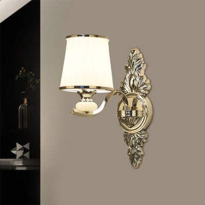 Tapered Frosted Glass Wall Lamp Countryside 1/2-Head Bedroom Wall Sconce Lighting in Chrome/Gold