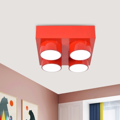 Toy Brick Acrylic Close to Ceiling Lamp Simplicity Red/Yellow/Blue LED Flush Mount Light for Children Room