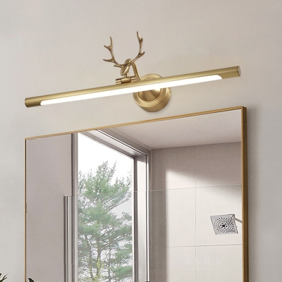 Tubular Bedroom Vanity Wall Lamp Metallic LED Minimalist Wall Mounted Lighting with Elk Head Deco in Gold