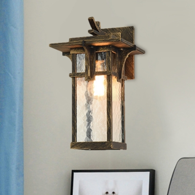 Vintage Rectangle Wall Lighting Fixture 1 Light Clear Glass Wall Mounted Lamp in Black/Brass