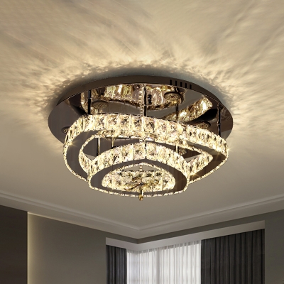 2-Tiered Triangle Crystal Semi Flush Contemporary Chrome Finish LED Close to Ceiling Light