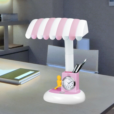 ABS Beach Umbrella Flexible Study Light Kid Pink/Blue Touch LED Reading Book Lamp with Clock and Pen Holder