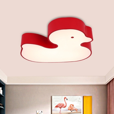 Acrylic Cute Duck Flush Lamp Fixture Kids Style LED Ceiling Mounted Light in Red/Yellow/Blue