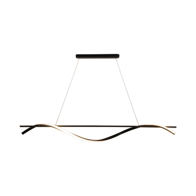 Black Straight and Wavy Lina Island Lamp Simplicity LED Metallic Hanging Ceiling Lamp in Warm/White Light
