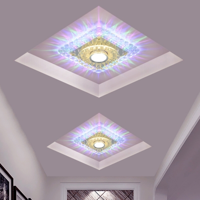 Chrome LED Round/Square Flushmount Minimalist Clear Crystal Close to Ceiling Lighting in Warm/White/Multi Color Light