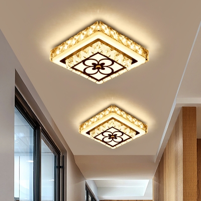 Chrome Round/Square Flushmount Modern Crystal Encrusted LED Ceiling Flush Light for Corridor