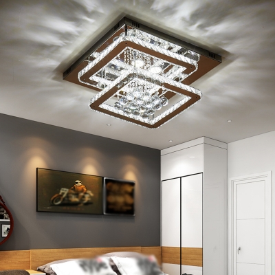 Chrome Squared Semi Mount Lighting Modern LED Crystal Ceiling Light Fixture for Bedroom