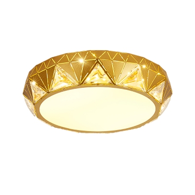 Circular Ceiling Lighting Modern Crystal Block LED White/Gold Flush Mount Light with Diamond Design