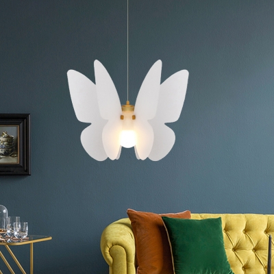 Contemporary Butterfly Ceiling Light Acrylic 1 Bulb Dining Room Pendant Lighting Fixture in White