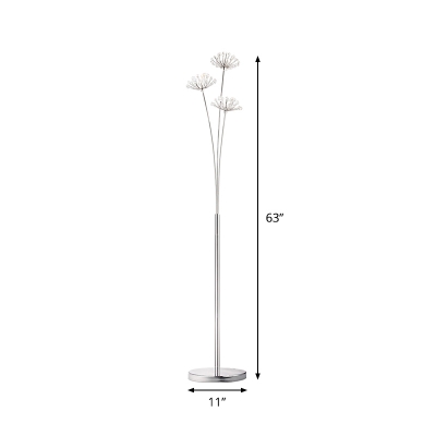 Contemporary Dandelion Floor Light 3/5 Lights Crystal Beads Standing Floor Lamp in Silver