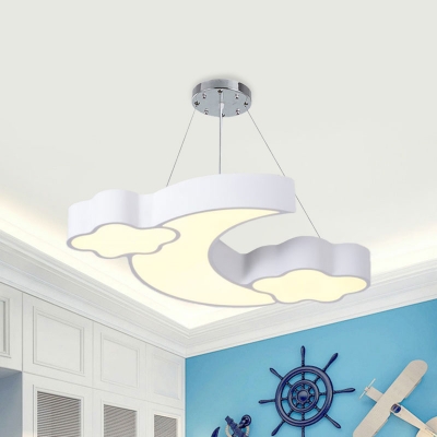 Crescent and Cloud Down Lighting Nordic Style Acrylic White/Pink/Blue LED Pendant Chandelier in Warm/White Light
