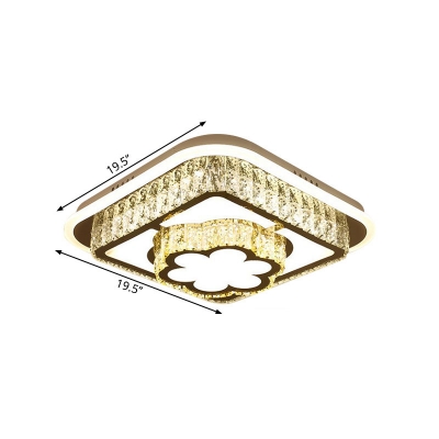Crystal Round/Flower Ceiling Light Fixture Modern Style LED Silver Flushmount Lighting in Warm/White Light