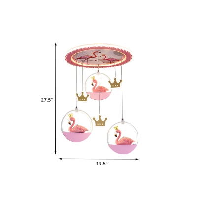Draping Flamingo Acrylic Ceiling Fixture Kids Pink LED Flush Mount Lamp for Girl's Room