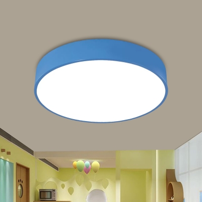 Drum Sleeping Room Ceiling Light Fixture Acrylic LED Modernist Flush Mount Lighting in Red/Yellow/Blue