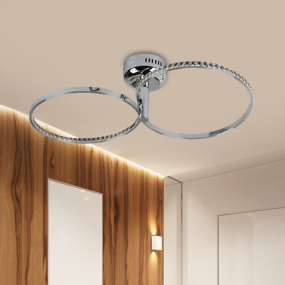 Dual Ring Semi Flush Mount Modern Metal LED Bedroom Close to Ceiling Light in Stainless-Steel