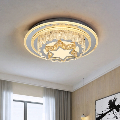 Floral/Star Crystal Ceiling Lamp Contemporary Chrome Finish LED Flushmount Lighting for Bedroom