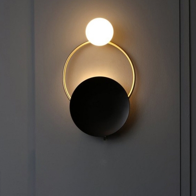 LED Bedside Wall Lighting Modernism Black Wall Sconce with Circle Metallic Shade, Yellow/White Light