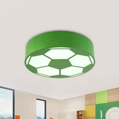 LED Playroom Close to Ceiling Lamp Modernism Black/Red/Yellow Flush Mount Light with Football Acrylic Shade