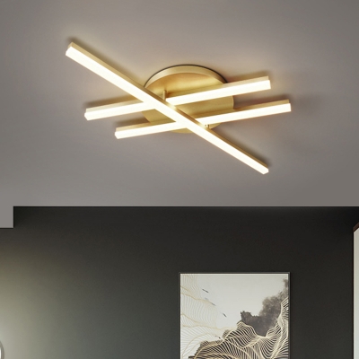 Linear Metal Flush Lamp Fixture Minimalist LED Gold Ceiling Flush Mount in Warm/White Light