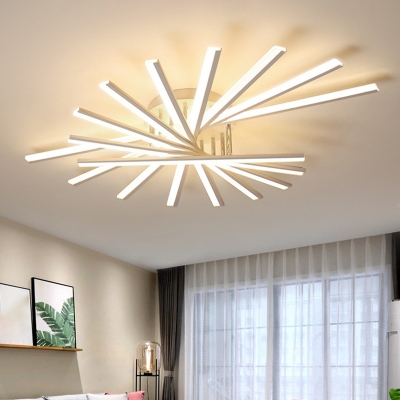 Metal Radial 5/9-Linear Semi Flush Mount Modernism LED White Ceiling Fixture in Warm/White Light