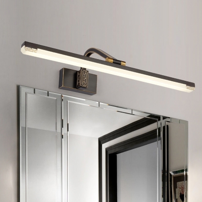 Metallic Bar Vanity Mirror Light Contemporary LED Rotatable Wall Mount Lamp with Curved Arm in Black/Brass