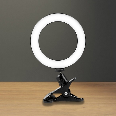 Metallic Circle Fill Flash Lamp Modern LED Vanity Light with Cellphone Mount in Black, USB