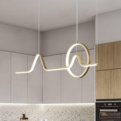 Minimalism Angle and Ring Island Lamp Metallic Dining Room LED Suspended Lighting Fixture in Black/Gold, Warm/White Light