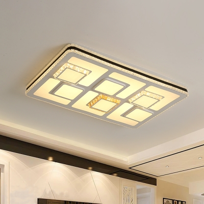 Modern Rectangular Flush Mounted Light Crystal Living Room LED Ceiling Lamp in White with Music Function