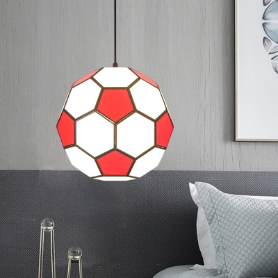 Modern Soccer Drop Pendant White and Black/Red/Yellow Glass 1 Light Dining Room Hanging Light Kit