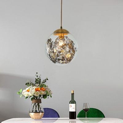Modern Style 1 Head Pendant Lighting Fixture with Clear Glass Shade Brass Sphere Hanging Light Kit